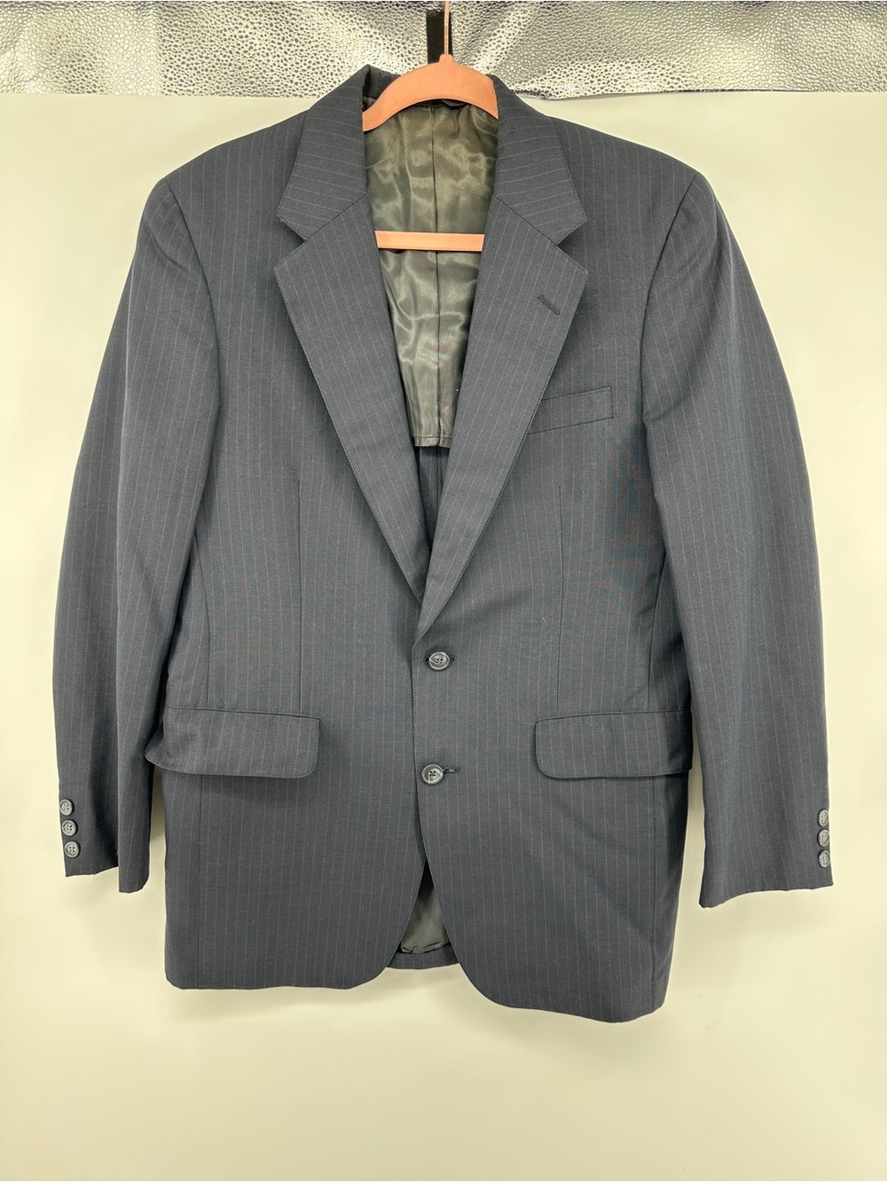 Doncaster Office Dark Academia Navy‎ Pinstripe Two-Button Sport Coat Sz40R